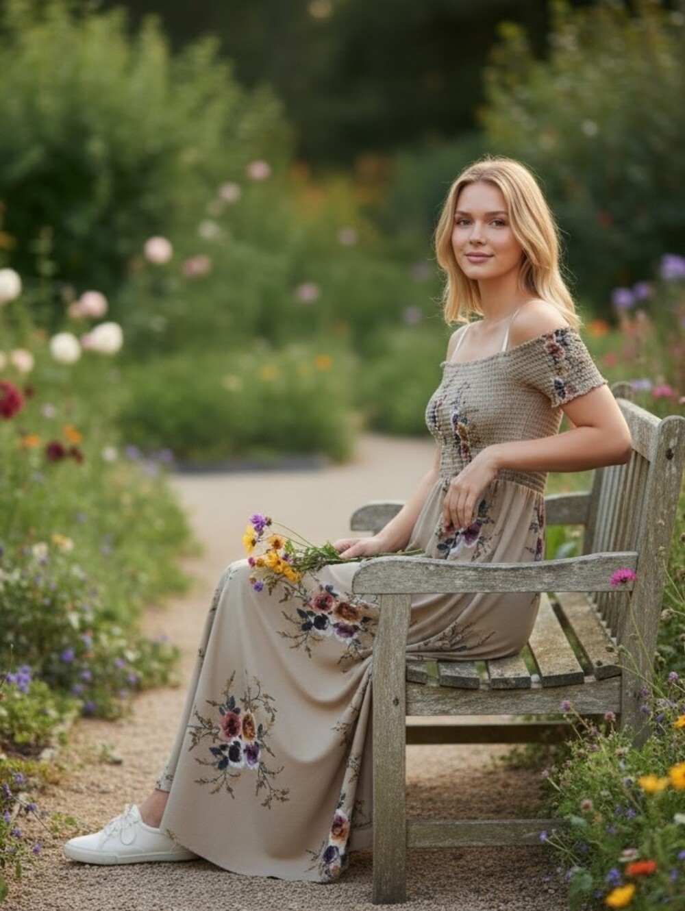 Boston Proper Off The Shoulder Smocked Maxi Dress